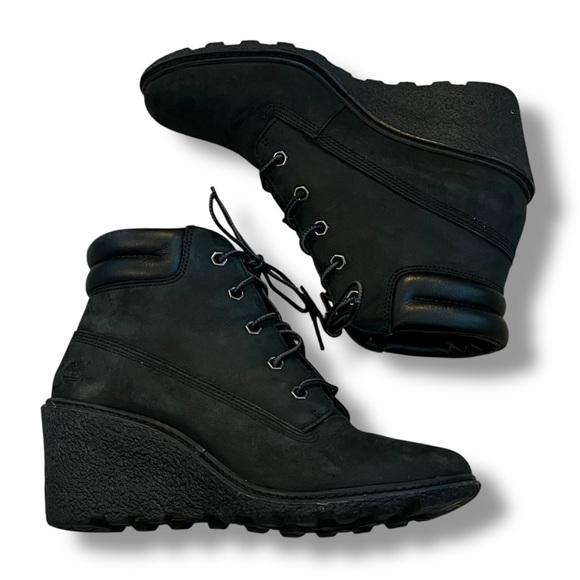 Timberland Earthkeepers Amston Wedge Booties Laceup Black Leather 8253A Womens 7 - Picture 10 of 13